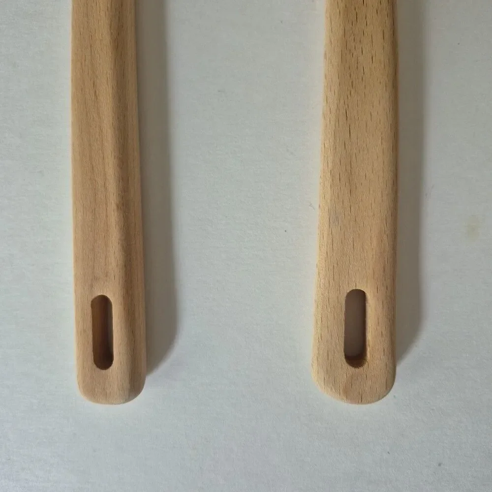 Bisetti Natural Wood Slotted Spoon and Fork Set Kitchen Utensils 13 IN Italy